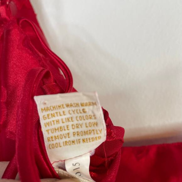 Victorias Secret Vintage Gold Label Red Burnout Floral Satin Bow Slip Dress L - Picture 9 of 9